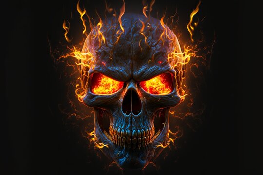 skeleton head on fire