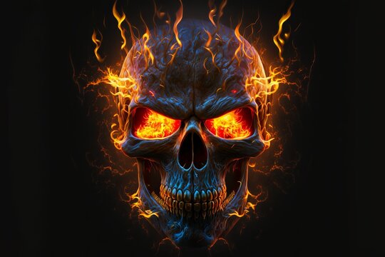 Fire skull on the black background