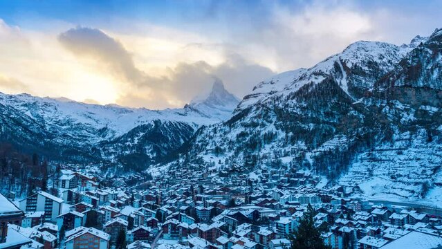Time lapse of Matterhorn and Swiss Alps, Zermatt, Switzerland.