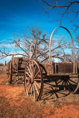Fototapeta na wymiar Weathered 19th century antique weagon at Historic Fort Phantom Hill in Abilene, Texas, USA