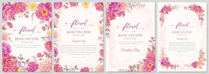 Collection set Beautiful Rose Flower and botanical leaf digital painted illustration