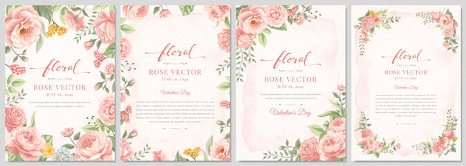 Collection set Beautiful Rose Flower and botanical leaf digital painted illustration