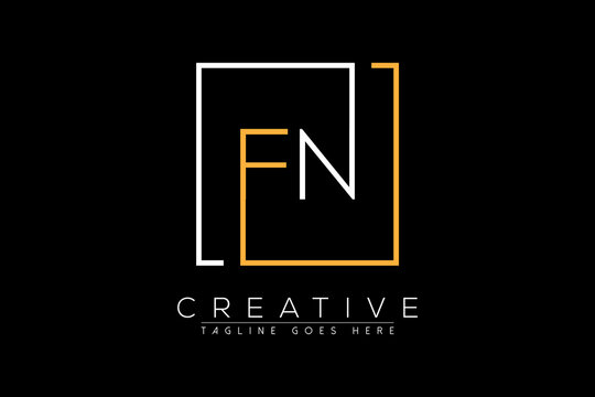 Initial letter fn, nf, f, n elegant and luxury Initial with Rectangular frame minimal monogram logo design vector template