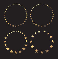 Set of four unusual gold vector round stars frames on a black background