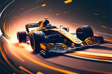 Illustration of a f1 race car stylized - Created with generative ai technology