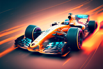 Illustration of a f1 race car stylized - Created with generative ai technology