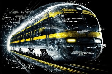 Generative AI global train business transport , black and yellow futuristic internet conexions digital world