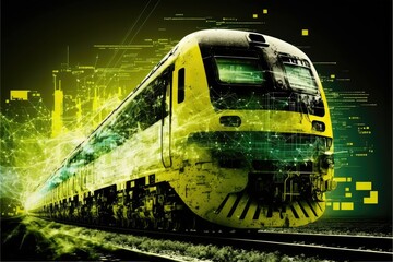 Generative AI global train business transport , green futuristic internet conexions digital world