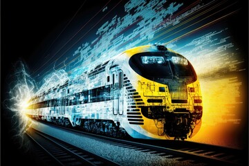 Generative AI global train business transport , blue futuristic internet conexions digital world