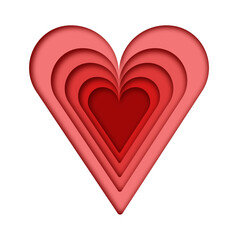 Papercut heart with five different colors of red. Valentines day papercut heart. Heart for love.