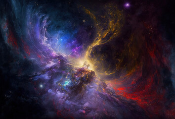 Galaxy in deep space, beautiful fantasy illustrative backdrop. Colorful illustration of space. Generative art.