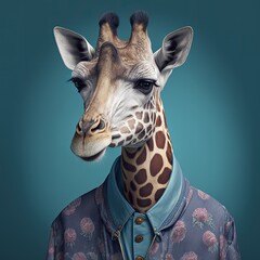 giraffe wearing a Y2K outfit design aesthetic illustration made with Generative AI