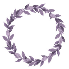 Fototapeta na wymiar Pink purple violet transparent leaf circle wreath frame border composition isolated on white background watercolor hand drawn