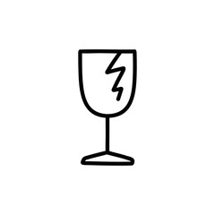 fragile sign doodle icon, vector color line illustration