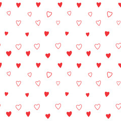 Seamless pattern of hearts for valentine's day and February 14th. Holiday decorations. Decor for printing gift paper, postcards. Pink and red cute hearts for gift for girls and women. Valentine's Day