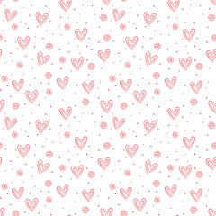 Seamless pattern of hearts for valentine's day and February 14th. Holiday decorations. Decor for printing gift paper, postcards. Pink and red cute hearts for gift for girls and women. Valentine's Day