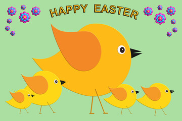 easter greeting card with chicks