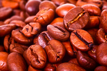 Close up macro view of espresso coffee beans