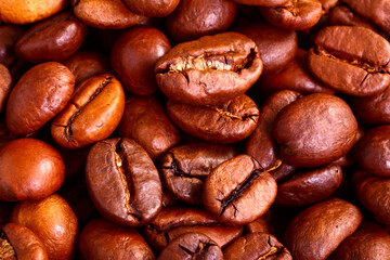 Close up macro view of espresso coffee beans