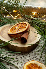 Dried orange, cinnamon and Christmas tree branches