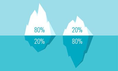Iceberg vector cartoon, infographics diagram for 80-20 Pareto principle - obrazy, fototapety, plakaty
