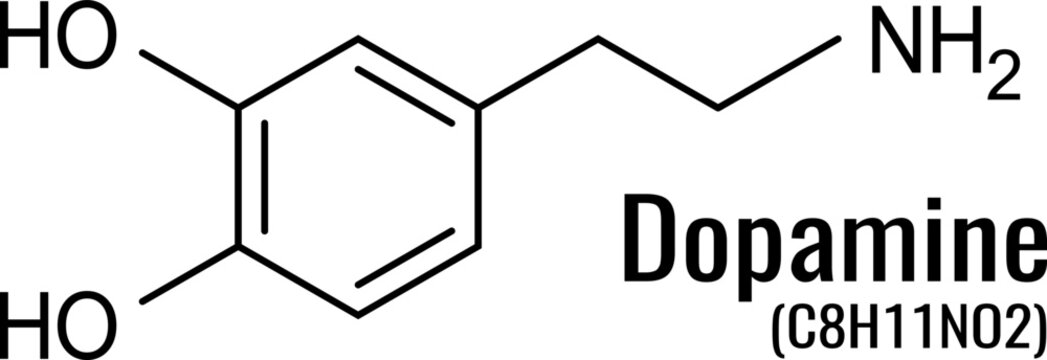 Dopamine formula, chemical structure of molecule
