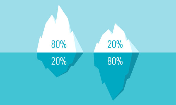 Iceberg vector cartoon, infographics diagram for 80-20 Pareto principle