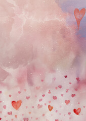 Fototapeta premium Abstract background with hearts. Watercolor design