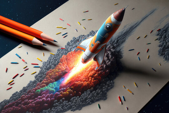 A Colorful Journey to the Stars: The Pen-Color Rocket of a Child's Imagination, Generative AI