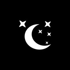 Moon and stars icon isolated on black background.