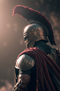 Illustration of a spartan warrior in armor, antique Greek military, masculine ancient soldier, realistic art created by ai