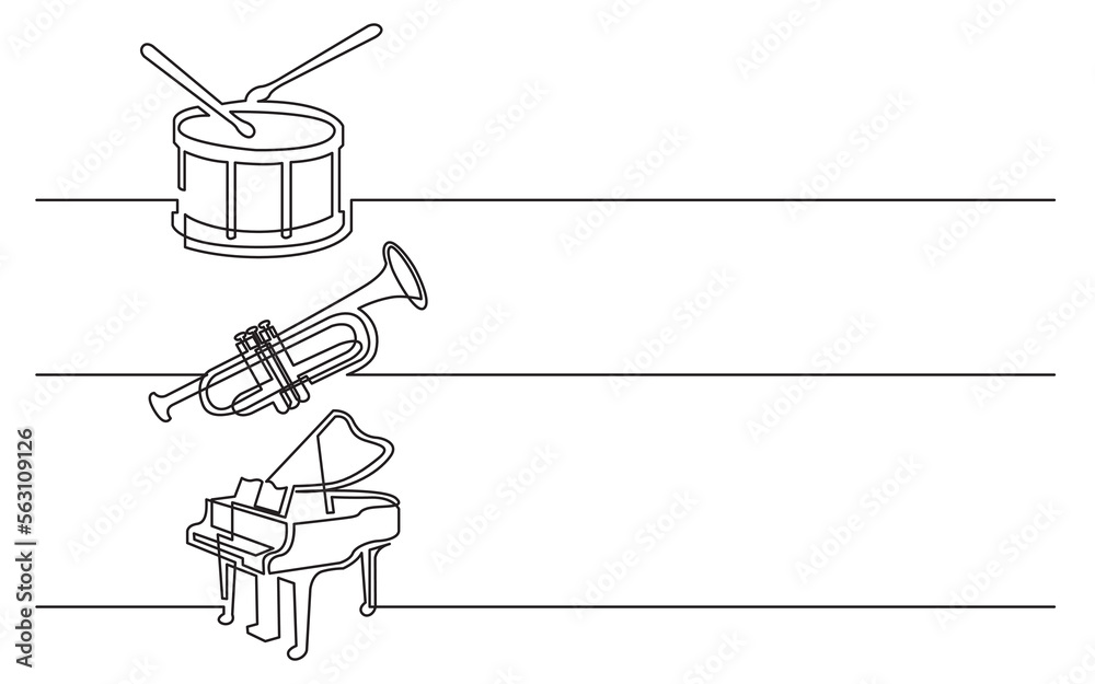 Canvas Prints continuous line drawing vector illustration with fully editable stroke of drum drumstick trumpet gra
