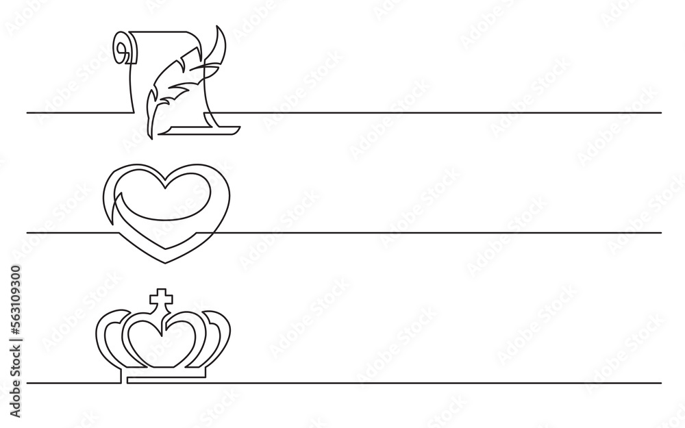 Wall mural continuous line drawing vector illustration with fully editable stroke of script heart crown