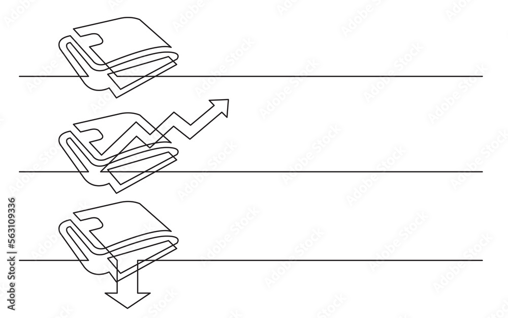 Wall mural continuous line drawing vector illustration with fully editable stroke of wallet rising diagram decr