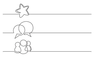 continuous line drawing vector illustration with FULLY EDITABLE STROKE of star speech bubble persons