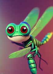 Dragonfly  animal in 3D Style on clean background. Generative ai