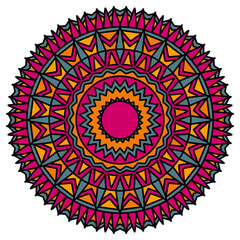 Aztec mandala colorful geometric pattern. Illustration mandala geometric triangle colorful pattern isolated white background . Ethnic tribal round pattern use for flooring home decoration elements