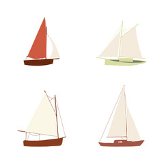 Fishing boat. Colorful vector illustration. Small ships in flat design.