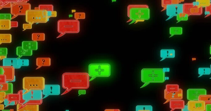Background from dialog boxes. A lot of different dialog boxes with symbols in motion on a black background. Footage video