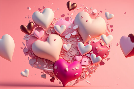 A Captivating Image Of Pink Hearts, Rendered With Incredible Detail And Textured Surfaces