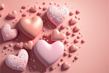 Fototapeta premium Pink hearts, rendered with intricate textured surfaces that capture the imagination