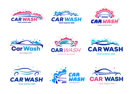 Car wash logotype vector set color flat style isolated on white background for banner design, service company vector 10 eps
