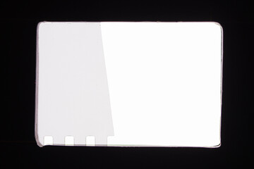 Camera film strip isolated on black background, film strips without photos on it, Real high resolution 35mm photo scan design element, copy space