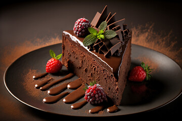Chocolate cake slice. AI	