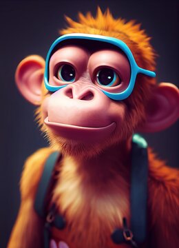 Monkey animal in 3D Style on clean background. Generative ai