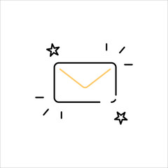 Email icon with stars in the corners. Icon with a notification by mail or messenger. New unread notification. Envelope.