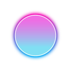 Neon circle ring frame glowing in blue and pink light