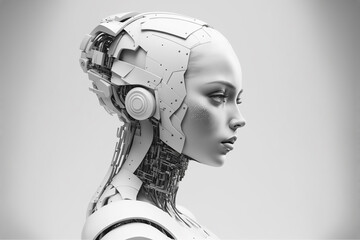 Robot woman on white background. Created with generative Ai technology. - obrazy, fototapety, plakaty