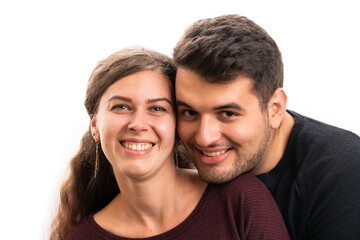 Portrait of boyfriend and girlfriend hugging close-up