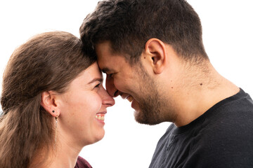 Close-up of couple faces together as romantic concept